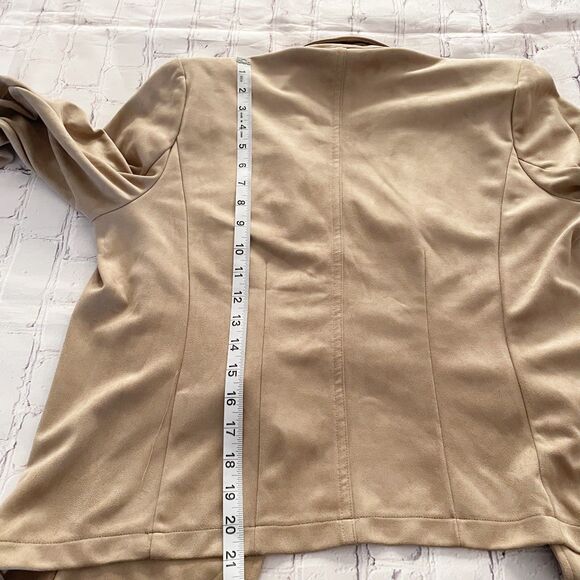 Covington Tan Faux Suede 3/4 Sleeve Open Drape Front Short Cardigan Blazer M - Picture 7 of 9